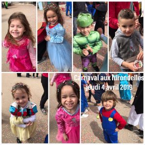 Le jeudi 4 avril 2019, nous, la classe maternelle des Camoins avons été convié à participer à la fête de carnaval organisé par les hirondelles. Nous nous sommes bien amusés et nous avons aimé le spectacle donné par la SEEDAH. Et nous étions fiers de vous montrer, nos costumes. « Les enfants sourds de la classe maternelle (hirondelles) de l'école des Camoins ». Zohra